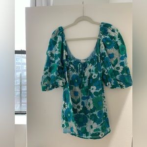 Antik Batik blue and green floral short sleeved top